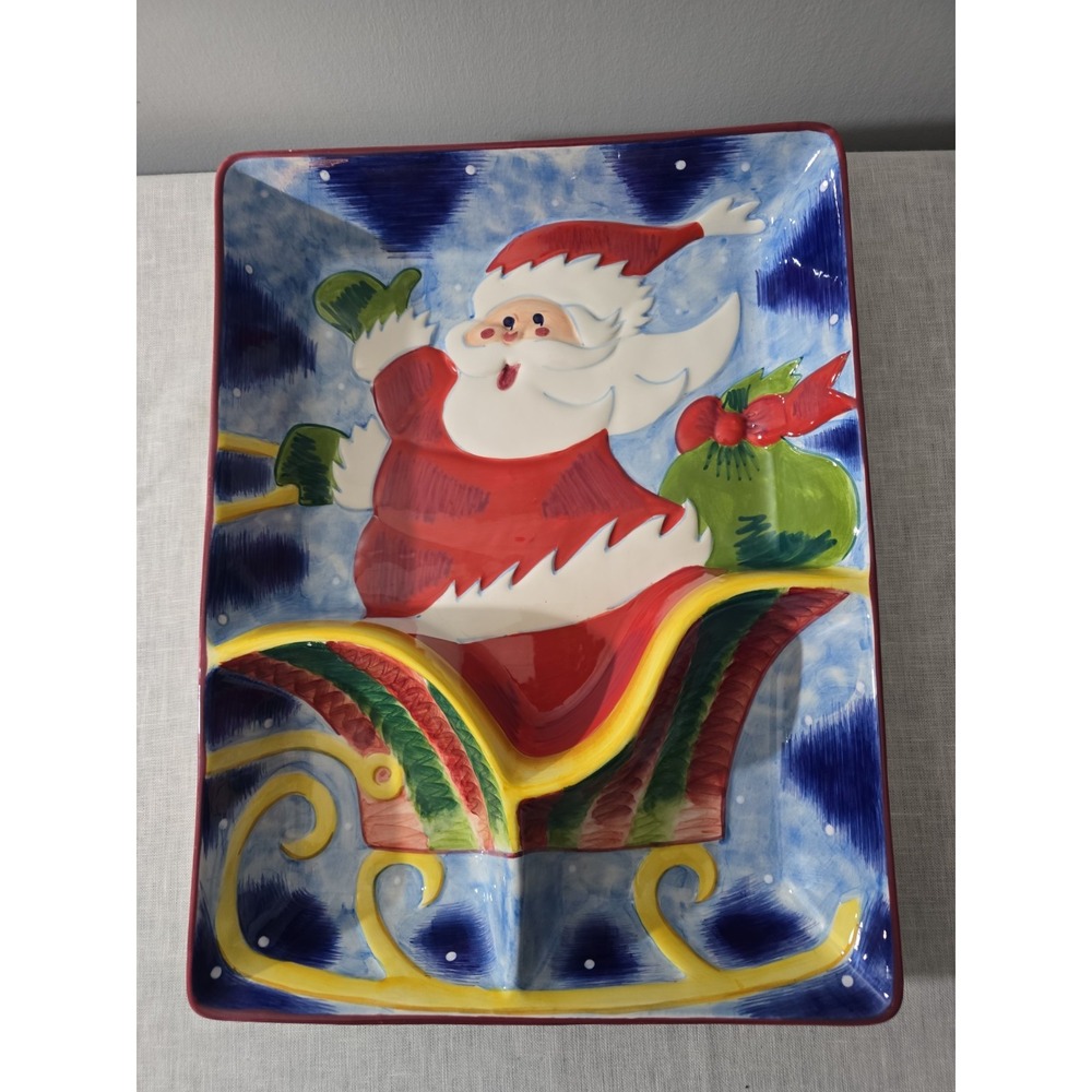2001 Clay Art "Sleigh Ride" Chip 'N Dip Platter
